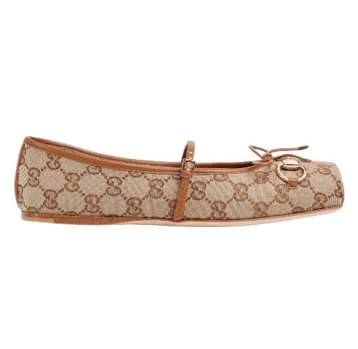 (W) Gucci Horsebit Ballet Flat Beige Dark Brown