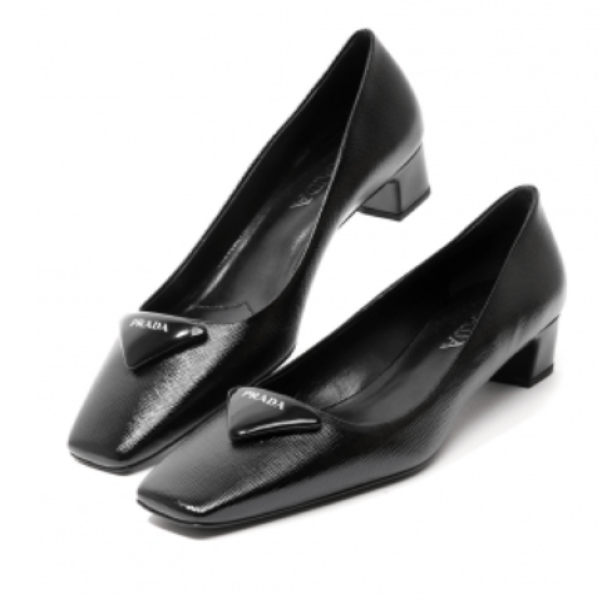 Black Patent Saffiano Leather Pumps