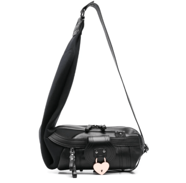 Heart lock embellished leather shoulder bag