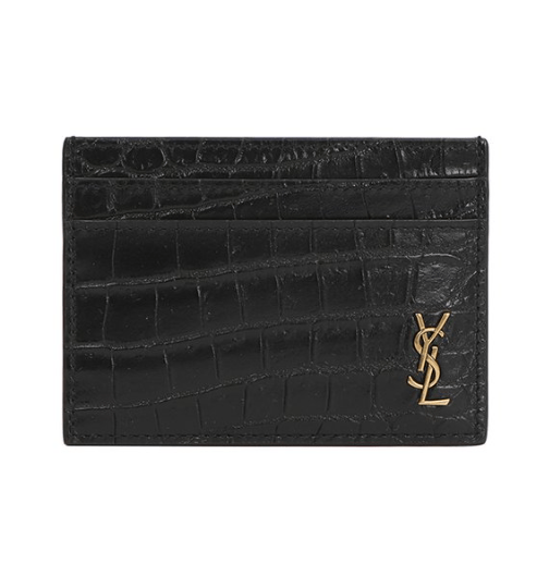 TINY CASSANDRE CARD CASE IN CROCODILE-EMBOSSED MATTE LEATHER