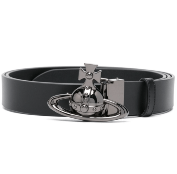 SS25 ORB BUCKLE LEATHER BELT BLACK