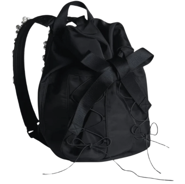 Simone Rocha Beaded Lace Up Military Backpack Black Pearl