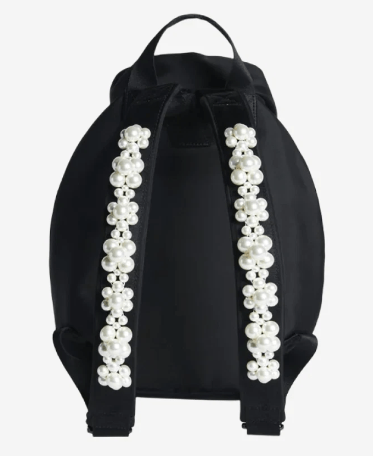 Simone Rocha Beaded Lace Up Military Backpack Black Pearl