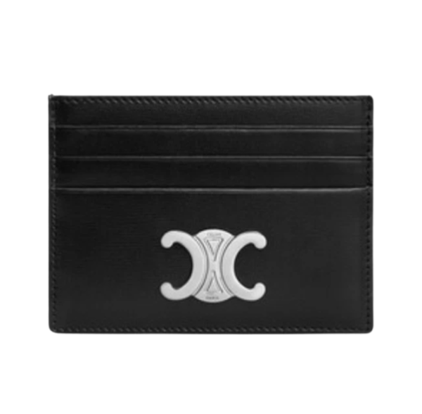 Celine Triomphe Card Holder in Shiny Calfskin Black