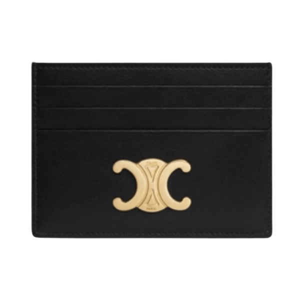 Celine Triomphe Card Holder in Shiny Calfskin Black