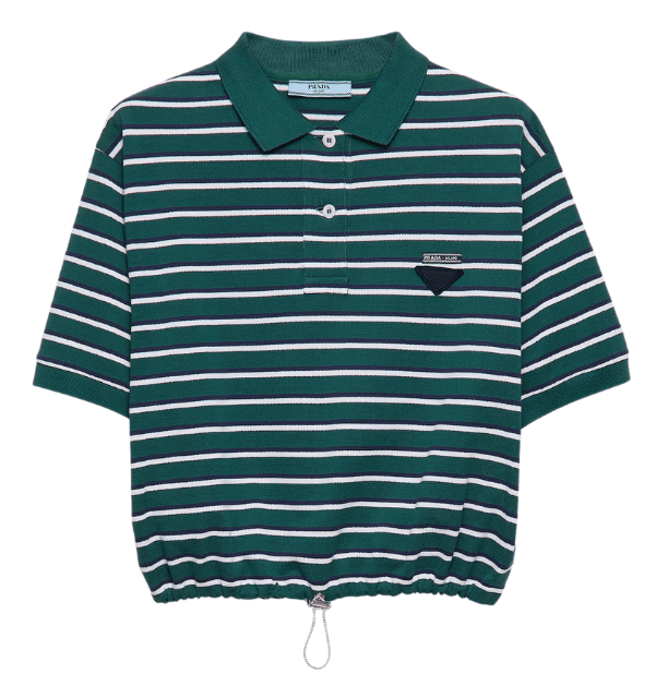 Cropped Striped Pique Polo Shirt