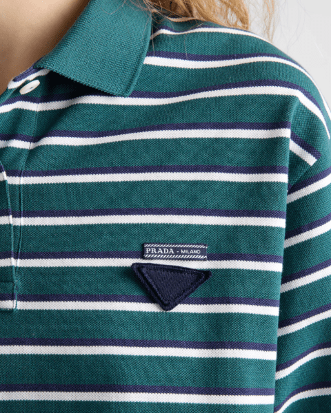 Cropped Striped Pique Polo Shirt