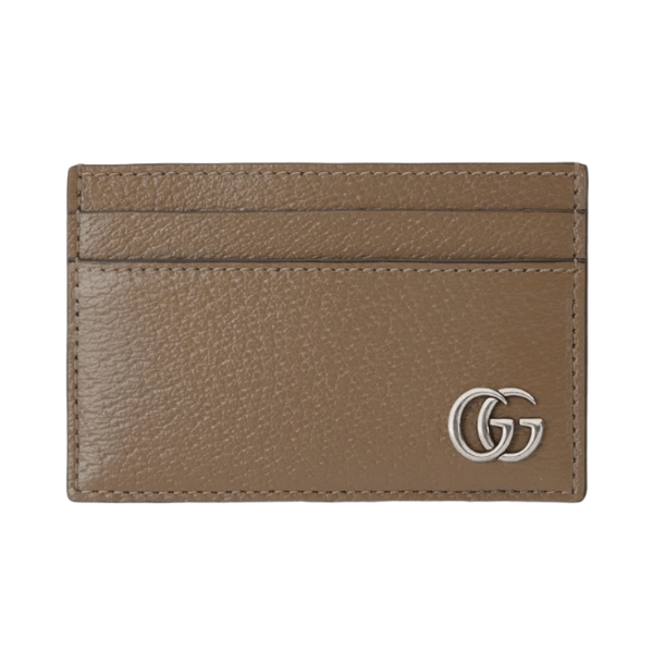 Gucci GG Marmont Card Case Taupe Leather