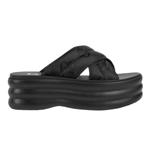 (W) Gucci GG Platform Slide Sandal Black Padded Nylon