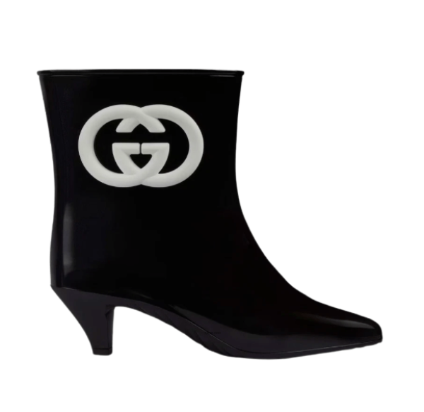 (W) Gucci Interlocking G Ankle Boot in Shiny Rubber Black