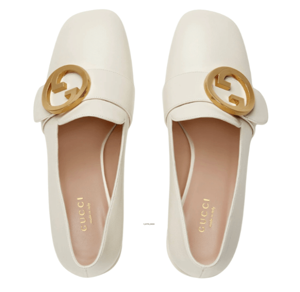 (W) Gucci Blondie Mid-Heel Pump White Leather