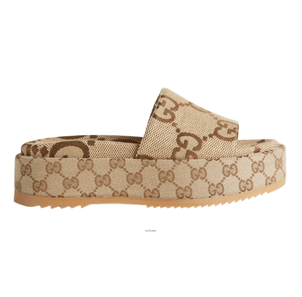 (W) Gucci Platform Slide Sandal Camel Ebony