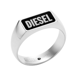 Diesel Dx1512 Black Agate Signet Ring Silver