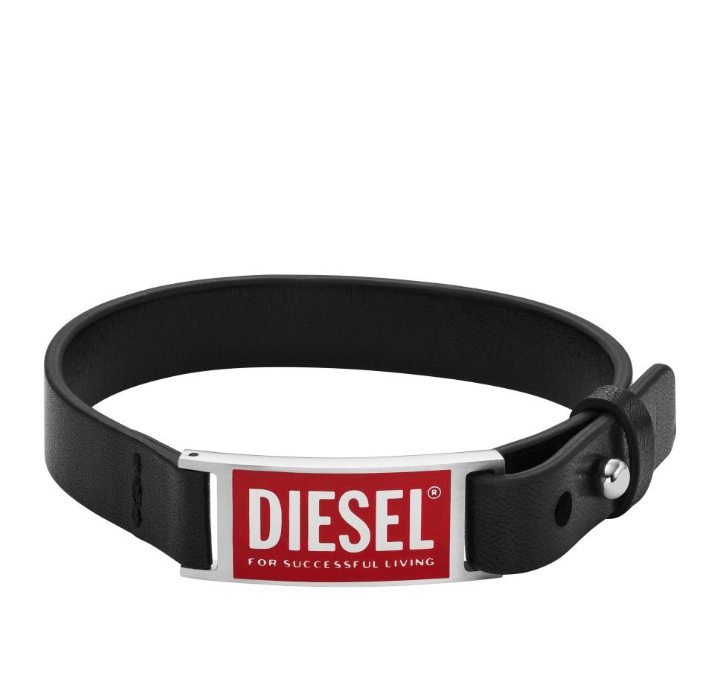 Diesel Dx1370 Black Leather Logo Stack Bracelet Black