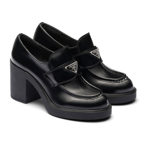 Prada brushed leather 85mm heeled loafers