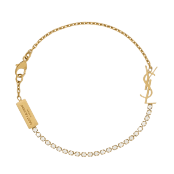 Saint Laurent Opyum Charm Bracelet in Metal and Rhinestone Oxidized Gold