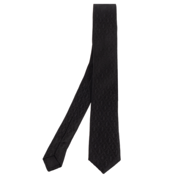 Saint Laurent BLACK Silk tie with monogram