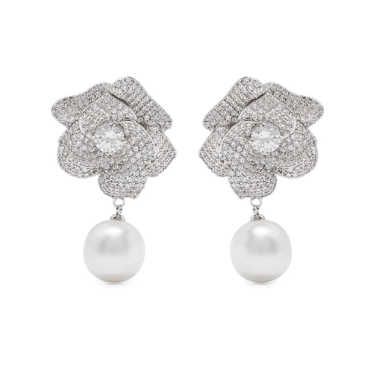 Flower Crystal Embellished Drop Earrings