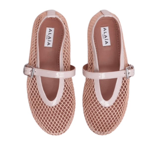 Mesh leather flat shoes