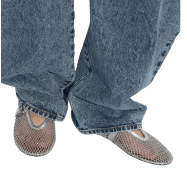 Net leather flat shoes