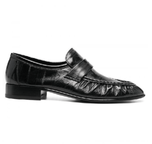 Black leather loafers
