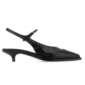 Brushed leather sandal heel - black
