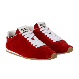 (W) Miu Miu Plume Suede Sneakers Scarlet
