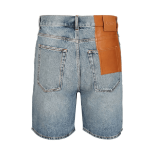 Leather panel denim shorts