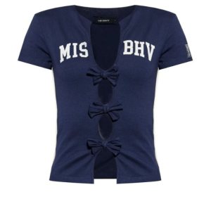 Logo Print Cutout T-Shirt - NAVY