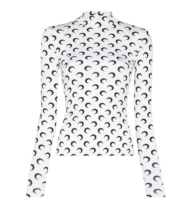 ALL OVER MOON PRINT SECOND SKIN TOP IN WHITE