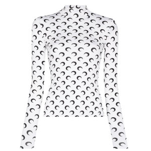 ALL OVER MOON PRINT SECOND SKIN TOP IN WHITE