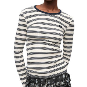 Ganni striped soft cotton rib long-sleeved t-shirt