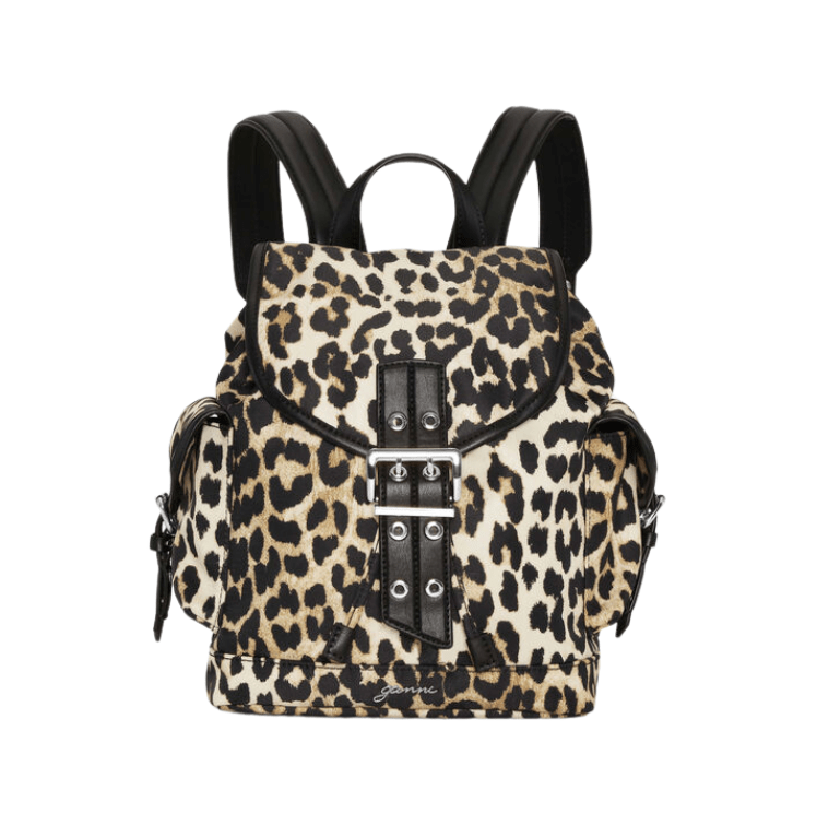 Small beige Leopard nylon backpack