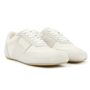 Number Logo Embossed Leather Low Top Sneakers