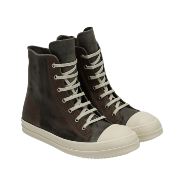 Vintage effect leather high top sneakers