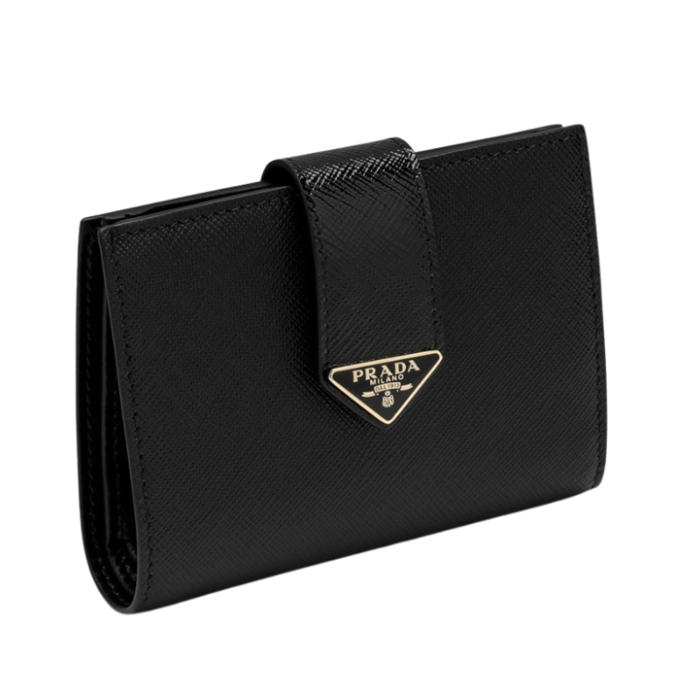 Prada Saffiano Short Wallet Black - Gold