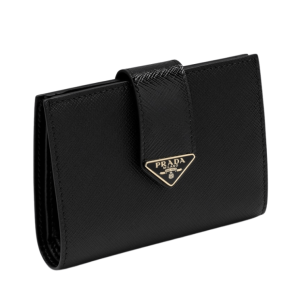Prada Saffiano Short Wallet Black - Gold