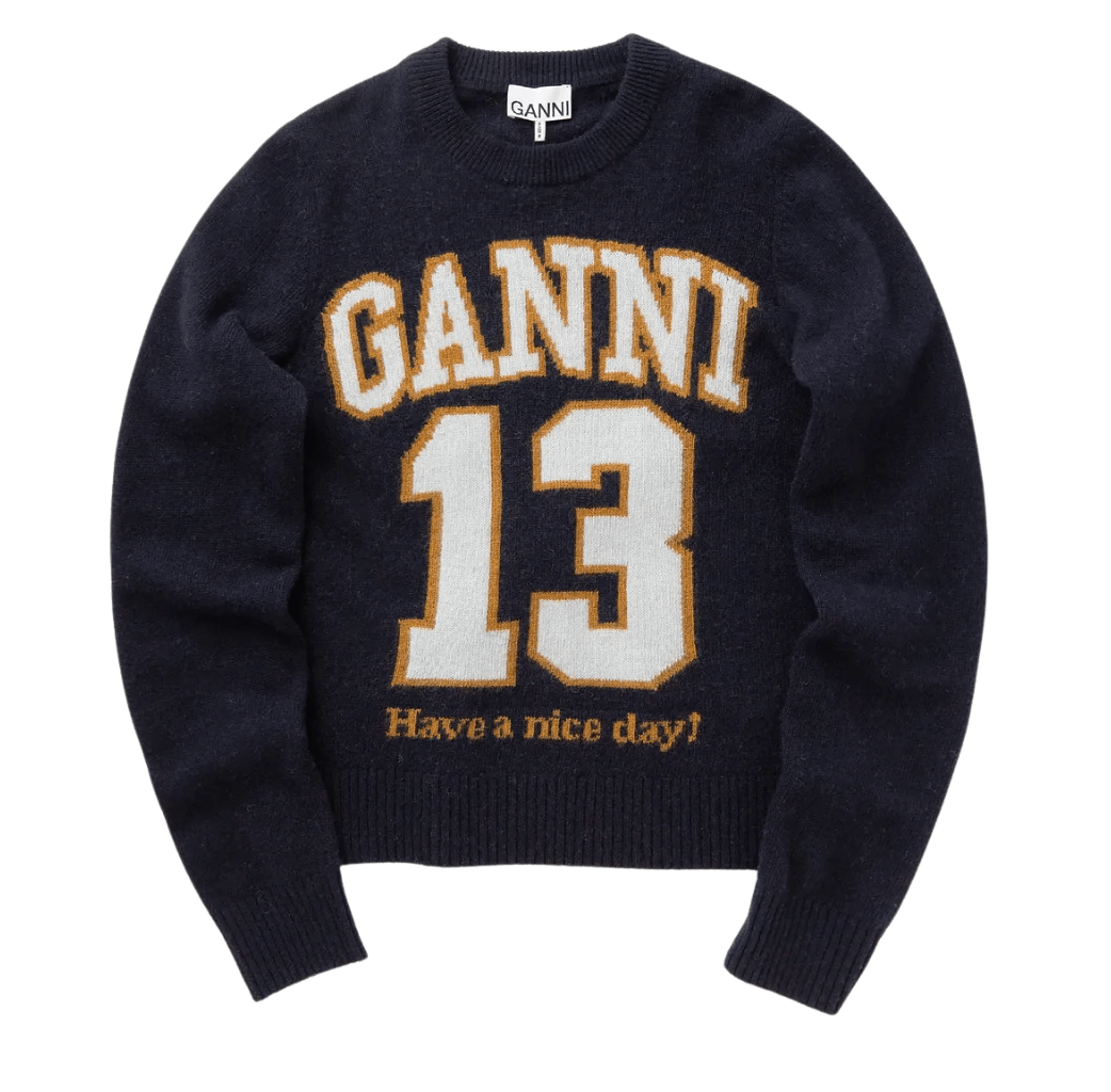 DARK BLUE GRACPHIC WOOL MIX BASEBALL JUMPER