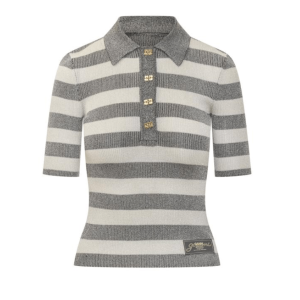 STRIPED SPARKLE RIB POLO T-SHIRT