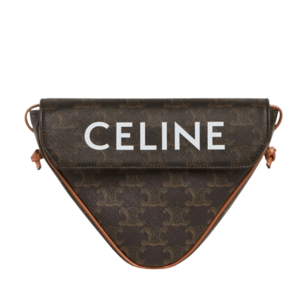 Celine Triangle Bag in Triomphe Canvas with Celine Print Tan