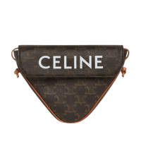 Celine Triangle Bag in Triomphe Canvas with Celine Print Tan