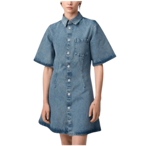 Blue Cotton Short Sleeve Shirt Dress