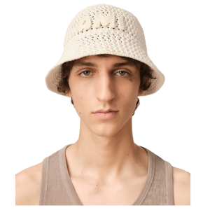Beige Knit Ami Patch Bucket Hat