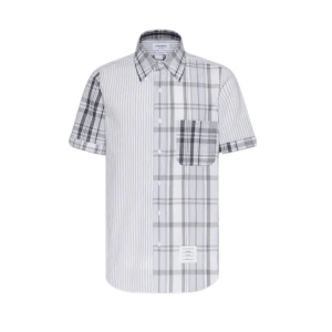 Thom Browne Fun-Mix Madras Cotton Short Sleeve Shirt Grey
