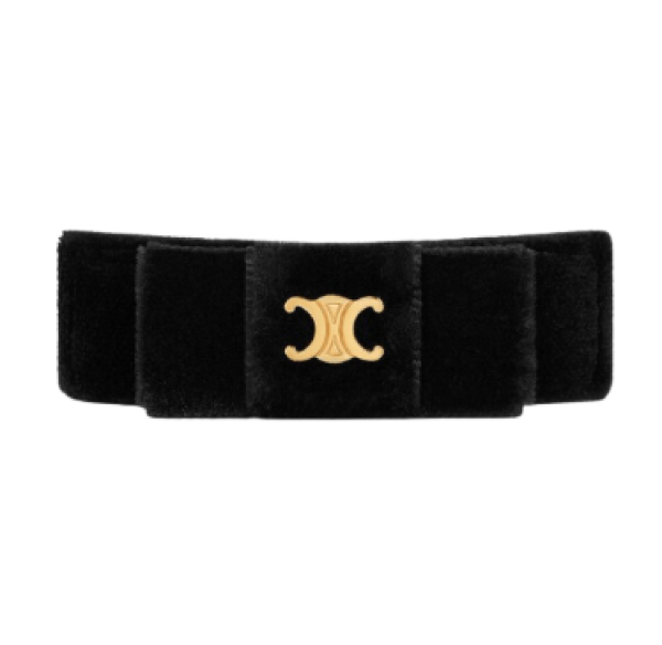 Le Soir Ribbon Hair Clip in Polyester, Calfskin, Brass with Gold Finish and Steel