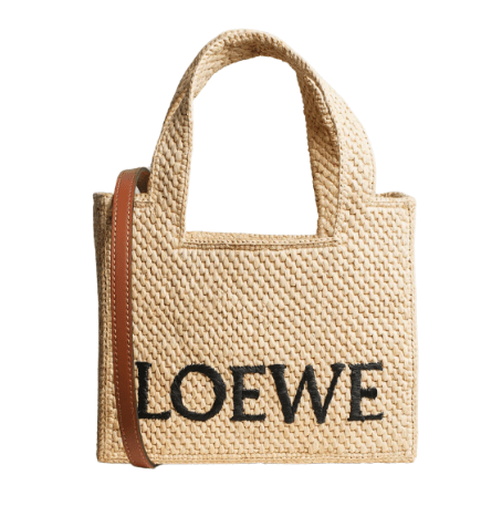 MINI LOEWE FONT TOTE IN RAFFIA
