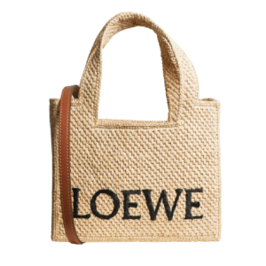 MINI LOEWE FONT TOTE IN RAFFIA