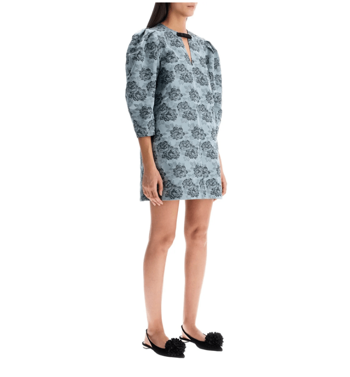(W) Ganni Floral Jacquard A-Line Mini Dress Illusion Blue