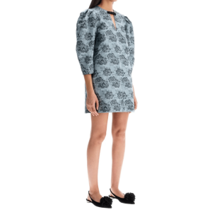 (W) Ganni Floral Jacquard A-Line Mini Dress Illusion Blue