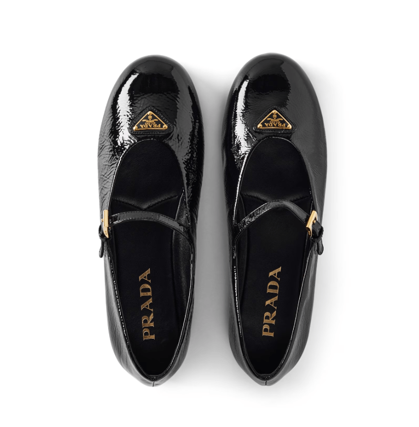 (W) Prada Naplak Patent Leather Ballerinas Black